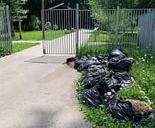 Когда уберут мешки с сухой и влажной травой со входа в парк Беличий?